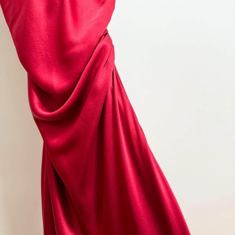 Reformation Cassette high neck cowl silk red dress sangre red NWT Size 6 formal - Picture 8 of 16